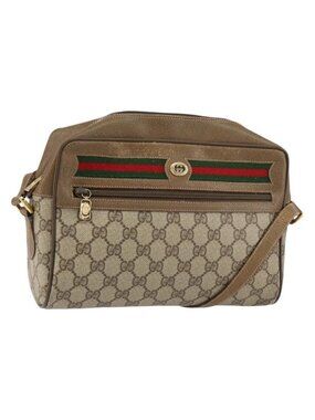 Authentic GUCCI GG Supreme Web Sherry Line Bag PVC Beige Gold 56 02 088